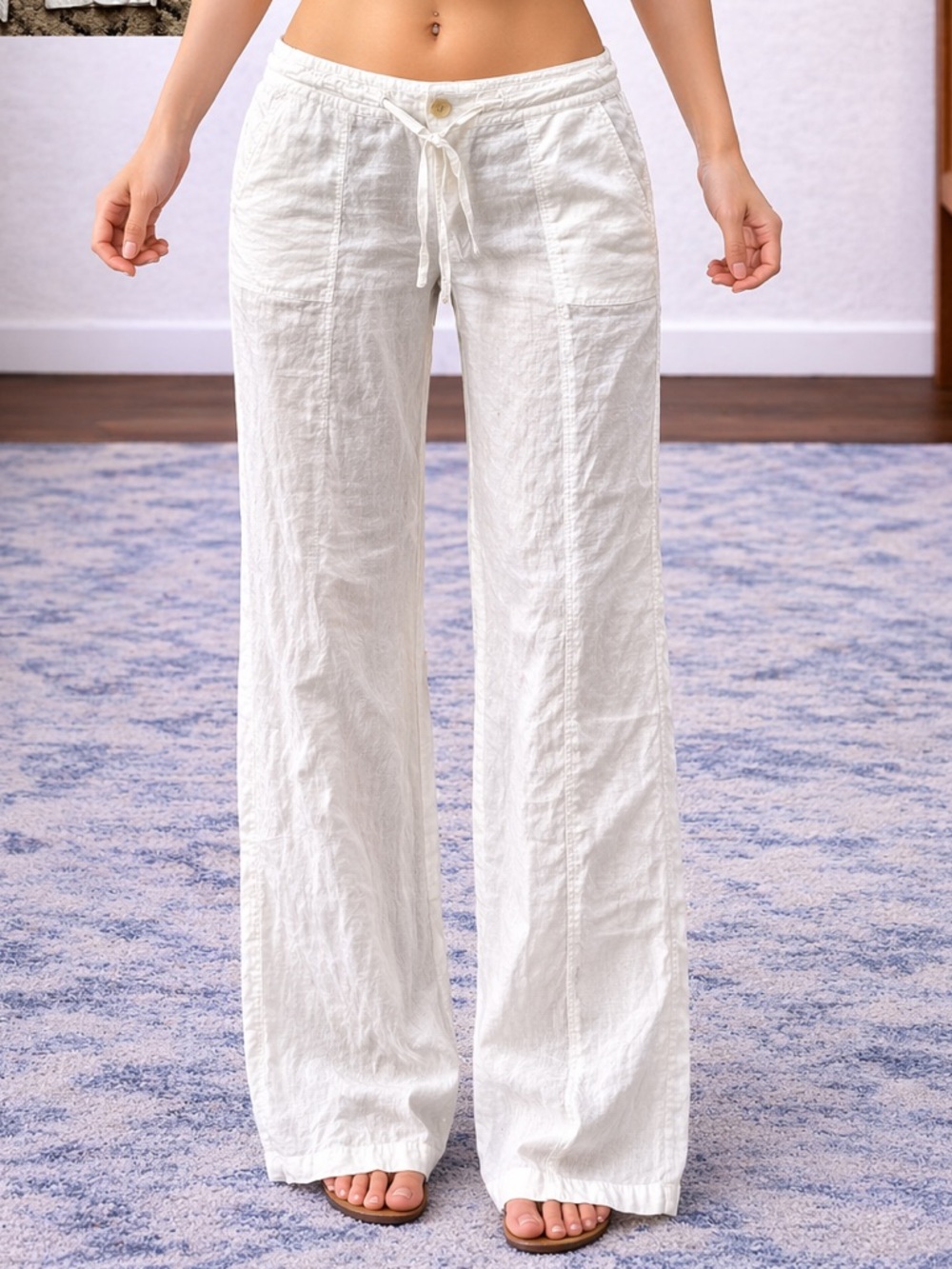 Lord & Taylor Wide Leg Mid Rise White Linen Pants